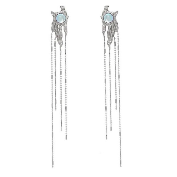NEW Moonstone Star Drop Earrings Irregular Tassel Chain Stud Opal Stone Jewelry - Picture 3 of 5
